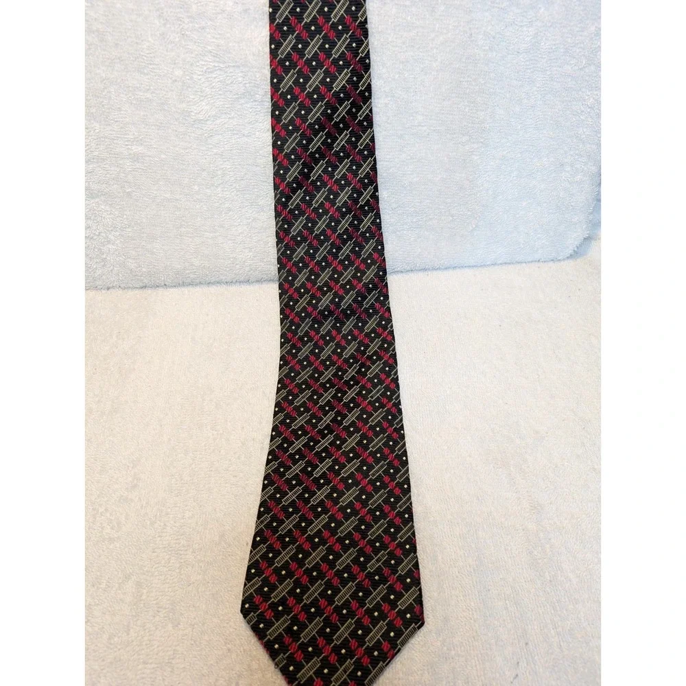 Villa Bugatti Tie 100% Italian Silk Vintage Necktie‎ Red Black Italy